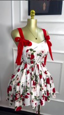 SC Sleeveless Printed Bow Tie Ruffle Mini Dress GXIN-S-8803