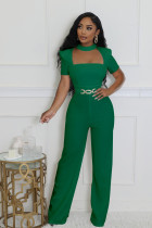 SC Short Sleeve Solid Color Wide Leg Jumpsuit OSM-4932