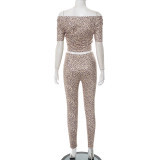 SC Leopard Print Short Sleeve Slim Two Piece Pants Set MXBF-Q25ST196