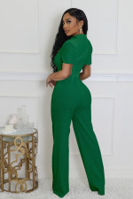 SC Short Sleeve Solid Color Wide Leg Jumpsuit OSM-4932