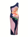 SC Print Single Shoulder Slim Maxi Dress GDNY-2002