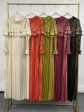 SC Solid Color Long Sleeved Pleated Dress GZRF-77091