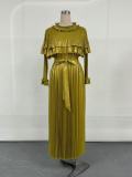 SC Solid Color Long Sleeved Pleated Dress GZRF-77091