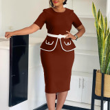 SC Plus Size Short Sleeve Slim Midi Dress GMLF-3339
