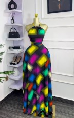 SC Sleeveless Color Block Print Maxi Dress GXIN-8847
