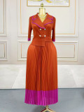 SC Patchwork Contrast Color Long Sleeve Maxi Dress GZRF-250323