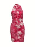 SC Leaf Print Backless Mini Dress GDNY-1085