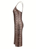 SC Leopard Print Split Sling Midi Dress GDNY-1081