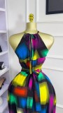 SC Sleeveless Color Block Print Maxi Dress GXIN-8847