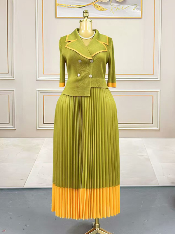 SC Patchwork Contrast Color Long Sleeve Maxi Dress GZRF-250323