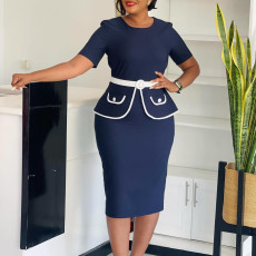 SC Plus Size Short Sleeve Slim Midi Dress GMLF-3339