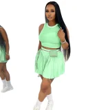 SC Sleeveless Tank Top Pleated Skirt 2 Piece Set SFY-2806