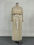 SC Solid Color Long Sleeved Pleated Dress GZRF-77091