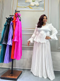 SC Solid Color Pleated Long Sleeve Pants Suit  GZRF-77061