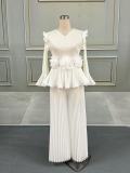 SC Solid Color Pleated Long Sleeve Pants Suit  GZRF-77061