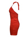 SC Solid Color Halterneck Sleeveless Mini Dress GDNY-1083