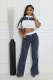 SC Denim Patchwork Color Zipper Top Wide Leg Pants Set QYMF-3074