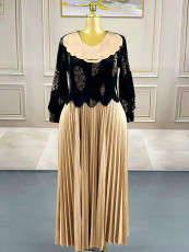 SC Fashion Pleated Color Block Long Dress GZRF-250327