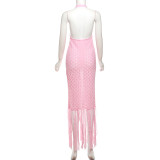 SC Solid Color Mesh Knits Beach Dress DLSF-W25D65483