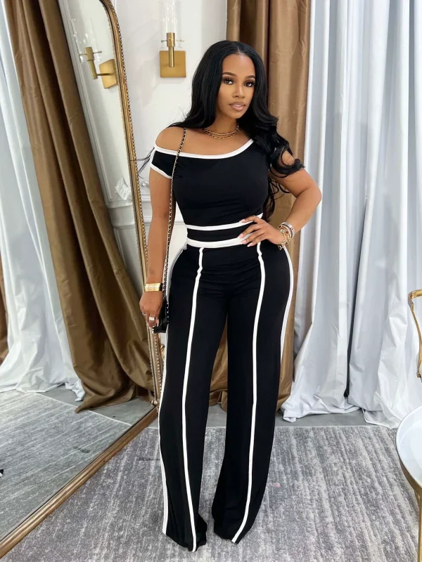 SC Sleeveless Patchwork Two Piece Pants Set QYMF-3079