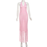 SC Solid Color Mesh Knits Beach Dress DLSF-W25D65483