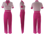 SC Color Block Short Sleeve Top Pants Suit QYMF-3148