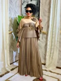 SC Color Block Half Sleeve Long Skirt Pleated Suit  GZRF-25306