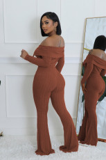 SC Solid Color Off Shoulder Long Sleeve Pants Suit QYMF-3246