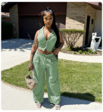 SC Sleeveless Tie Up Tops Two Piece Pants Set QYMF-3091
