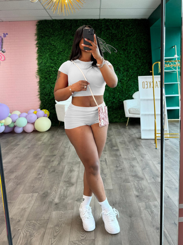 SC Solid Color Tight Two Piece Shorts Set QYMF-3153