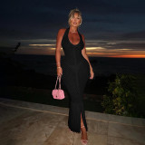 SC Solid Color Mesh Knits Beach Dress DLSF-W25D65483