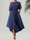 SC Solid Color Half Sleeve Maxi Dress QYMF-3236