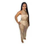 SC Solid Knitted Halter Hollow Out Maxi Dress TR-1150