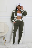 SC High Collar Zipper Patchwork Two Piece Pants Set QYMF-3066