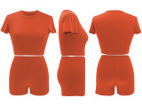 SC Solid Color Tight Two Piece Shorts Set QYMF-3153