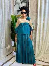 SC Color Block Half Sleeve Long Skirt Pleated Suit  GZRF-25306
