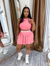 SC Sleeveless Tank Tops Casual Two Piece Skirts Set QYMF-3089