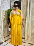 SC Color Block Half Sleeve Long Skirt Pleated Suit  GZRF-25306
