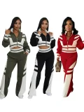 SC High Collar Zipper Patchwork Two Piece Pants Set QYMF-3066