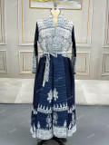 SC Pleated Long Sleeve Print Long Coat GZRF-602