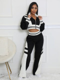 SC High Collar Zipper Patchwork Two Piece Pants Set QYMF-3066