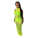 SC Solid Knitted Halter Hollow Out Maxi Dress TR-1150
