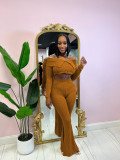 SC Solid Color Off Shoulder Long Sleeve Pants Suit QYMF-3246