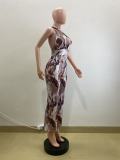 SC Print Halterneck Backless Jumpsuit QOUY-6062