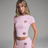 SC Love Hollow Out Solid Color Two Piece Shorts Set GSLF-K25S69015