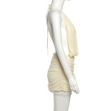 SC Sleeveless Patchwork Tassel Backless Mini Dress GSLF-K25D71246
