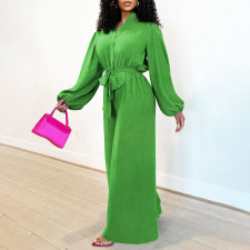 SC Lantern Sleeve Solid Tie Up Wide Leg Jumpsuit YF-20051