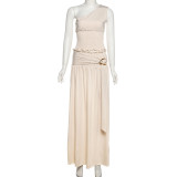 SC Solid Color Slash Shoulder Two Piece Skirts Set GSLF-K25S73038