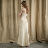 SC Solid Color Halterneck Tie Up Split Maxi Dress GSLF-K24D64466