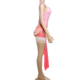 SC Sexy Slash Shoulder Print Mini Dress GSLF-K25D64881